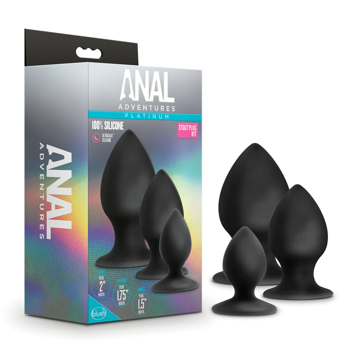 Anal Adventures Platinum - Silicone Anal Stout Plug Kit - Black