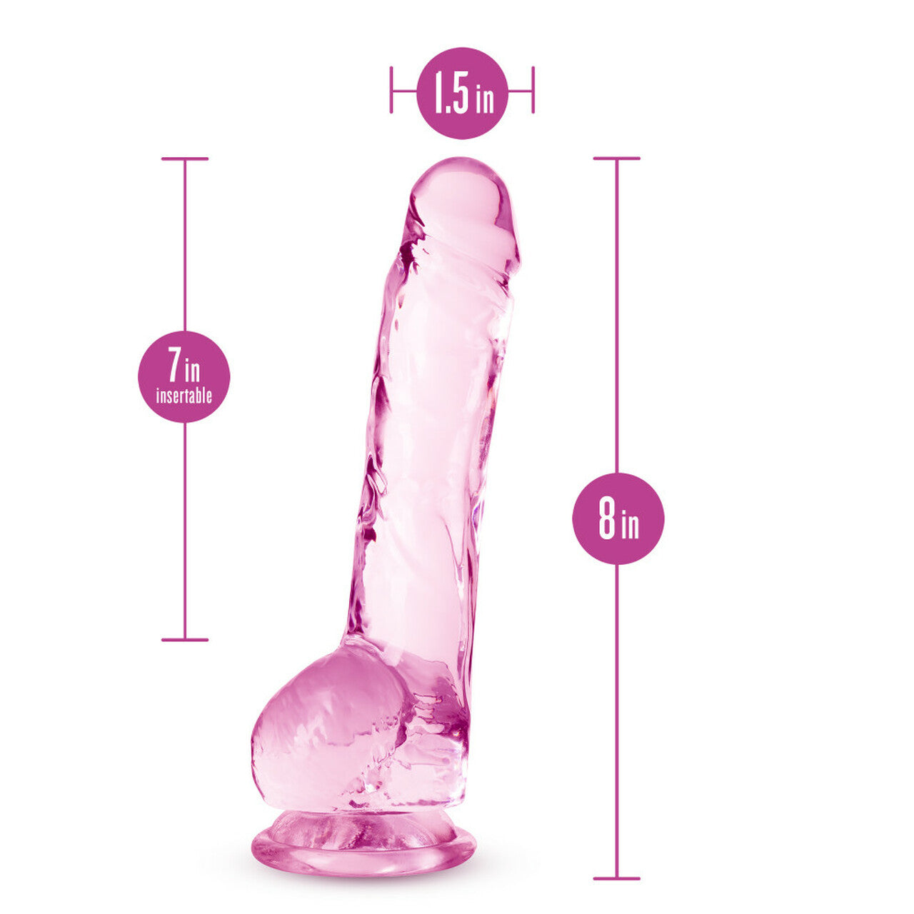 Naturally Yours Crystalline Dildo 8 In. Rose