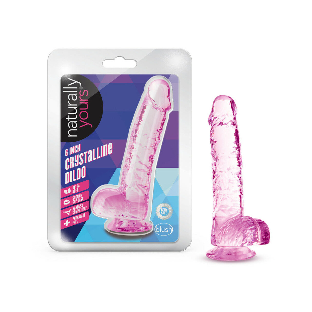Naturally Yours Crystalline Dildo 6 In. Rose