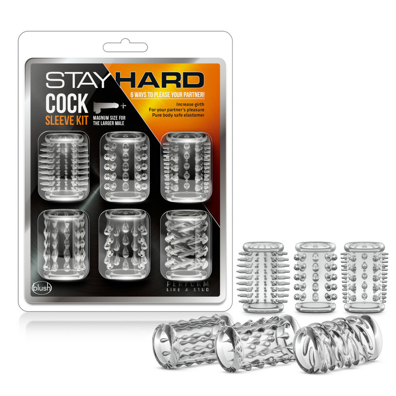 Stay Hard Cock Sleeve Kit Clear 6 Pack