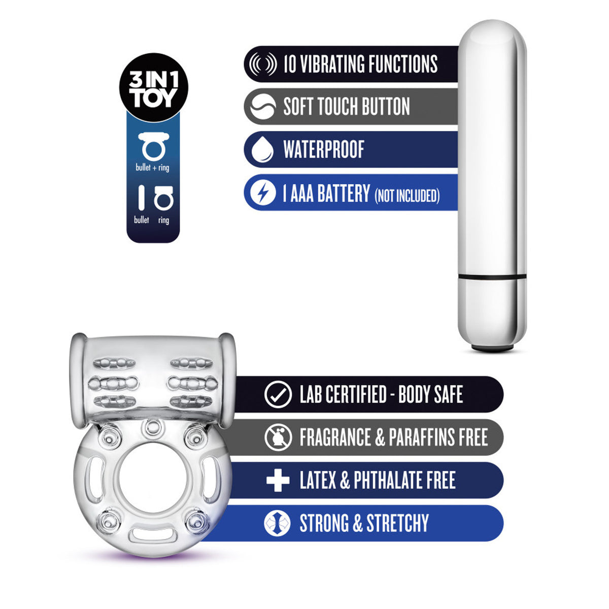 Stay Hard 10x Vibrating Bull Ring Clear