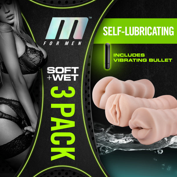 M For Men 3pk Self Lube Vibrating Stroker Kit