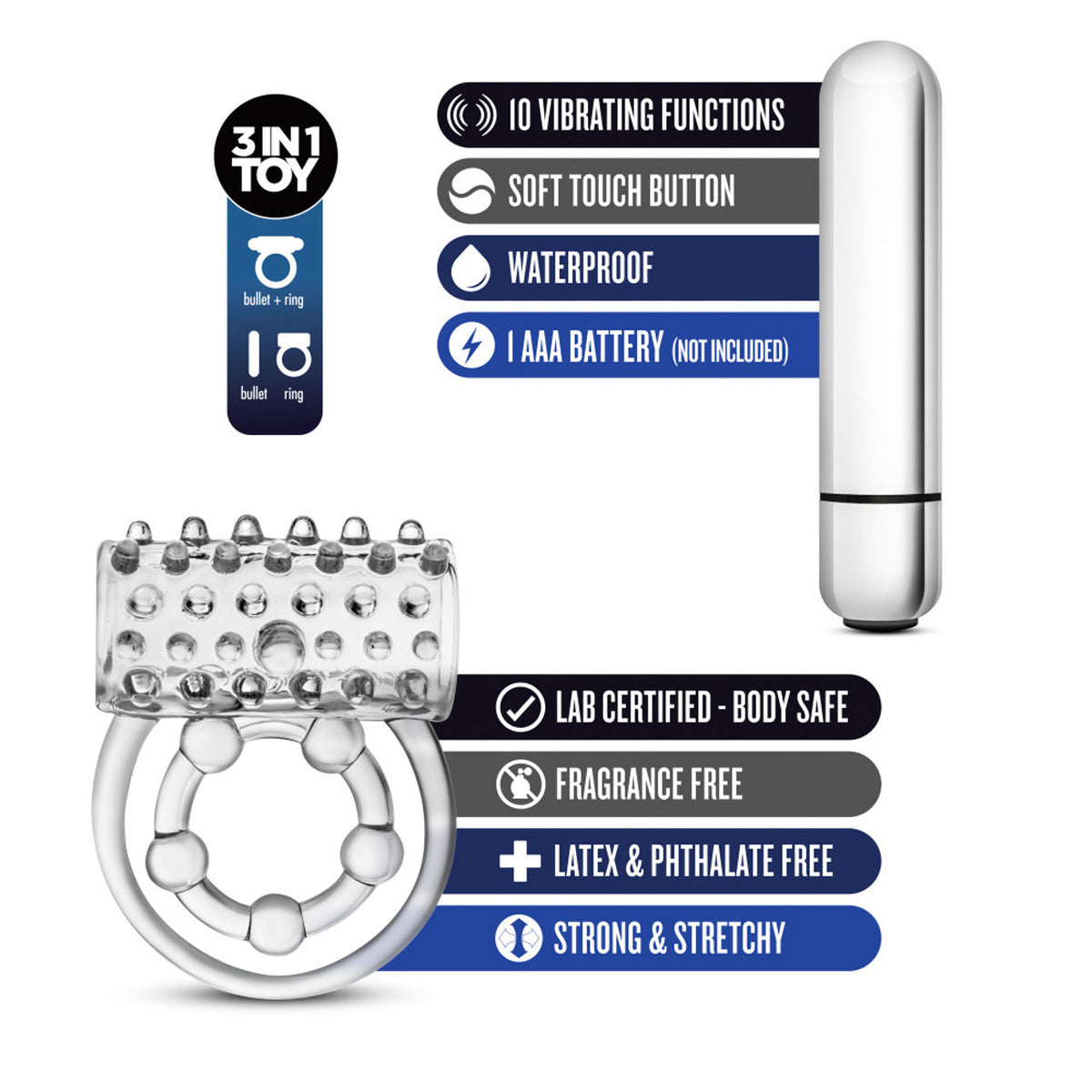 Blush Stay Hard Super Clitifier Cock Ring - Clear