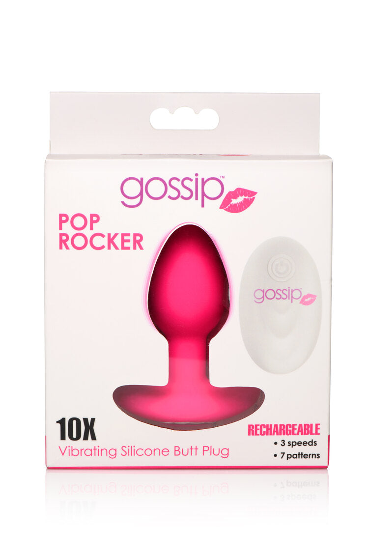 10X Pop Rocker Vibrating Silicone Plug with Remote - Magenta
