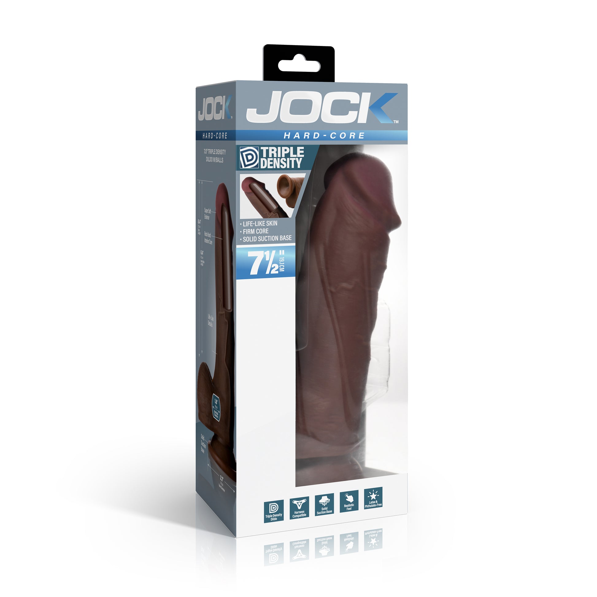 Hard-Core 7.5" Triple Density Dildo w/ Balls - Dark