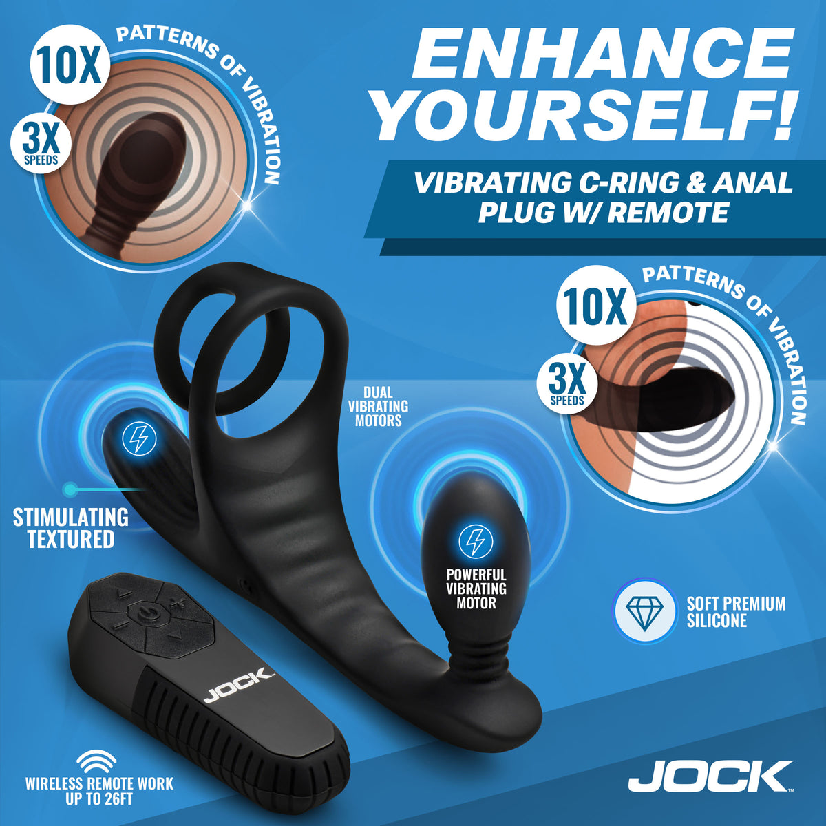 Triple Rush Vibrating C-Ring and Anal Plug w/ Remote