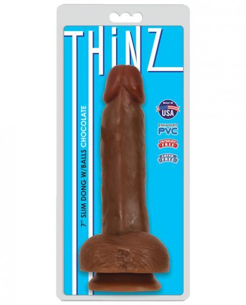 Thinz 7 Inch Slim Dildo with Balls - Dark