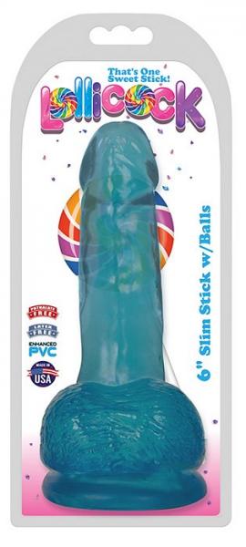 6 Inch Slim Stick with Balls Berry Ice Dildo