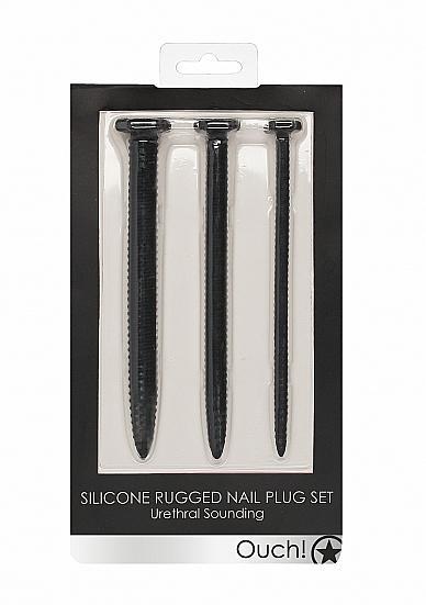 Silicone Rugged Nail Plug Set - Urethral Sounding - Black