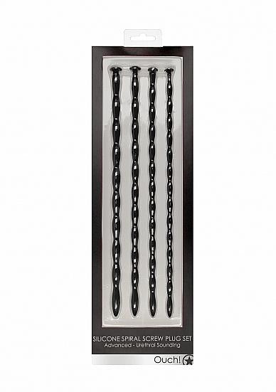 Shots Ouch Advanced Urethral Sounding Silicone Spiral Plug Set - Black