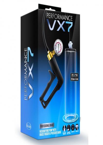 Performance - Vx7 Vacuum Penis Pump With Brass Trigger & Pressure Gauge - Clear