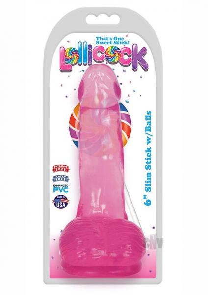 6 Inch Slim Stick with Balls Cherry Ice Dildo