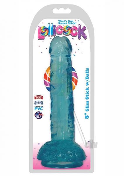8 Inch Slim Stick with Balls Berry Ice Dildo
