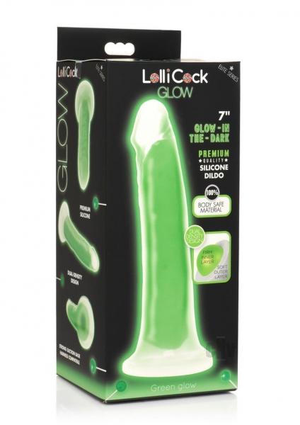 Curve Toys Lollicock 7" Glow In The Dark Silicone Dildo - Green