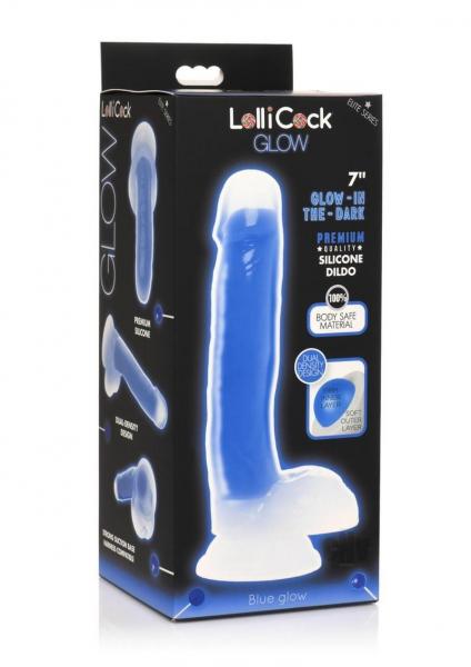 Curve Toys Lollicock 7" Glow In The Dark Silicone Dildo W/balls - Blue