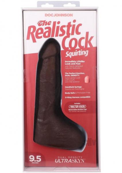 The Realistic Cock Squirting 9.5 In. Ultraskyn Vac-u-lock Dildo Chocolate