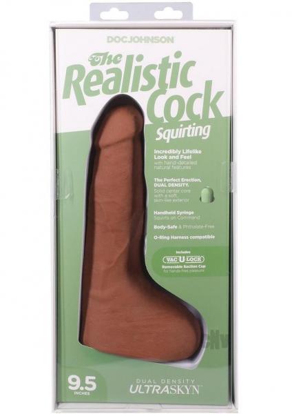 The Realistic Cock Squirting 9.5 In. Ultraskyn Vac-u-lock Dildo Caramel