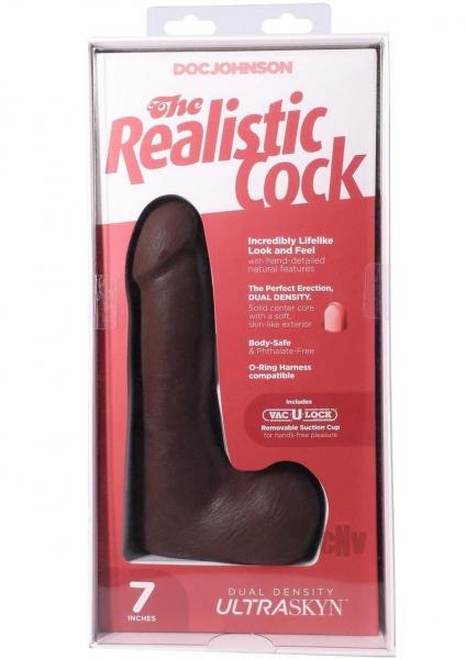 The Realistic Cock 7 In. Ultraskyn Vac-u-lock Dildo With Balls Chocolate