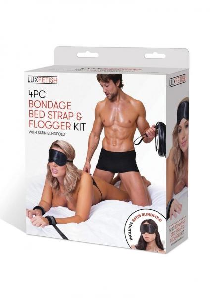Lux Fetish Bondage Bed Strap And Flogger 4-piece Kit