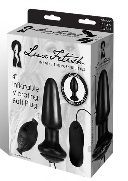 Lux Fetish 4 inches Inflatable Vibrating Butt Plug Black