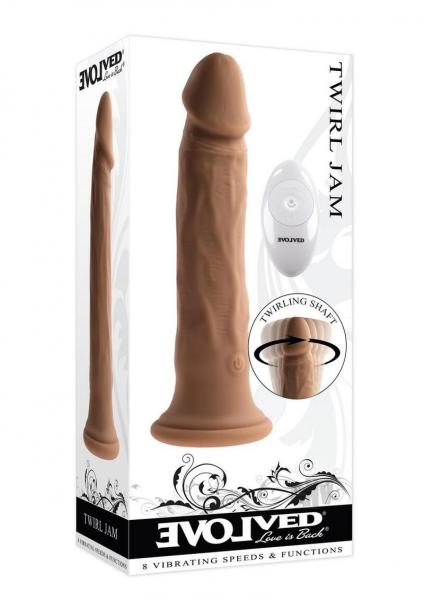 Evolved Twirl Jam Rechargeable Remote-controlled Vibrating Twirling 9 In. Silicone Dildo Dark