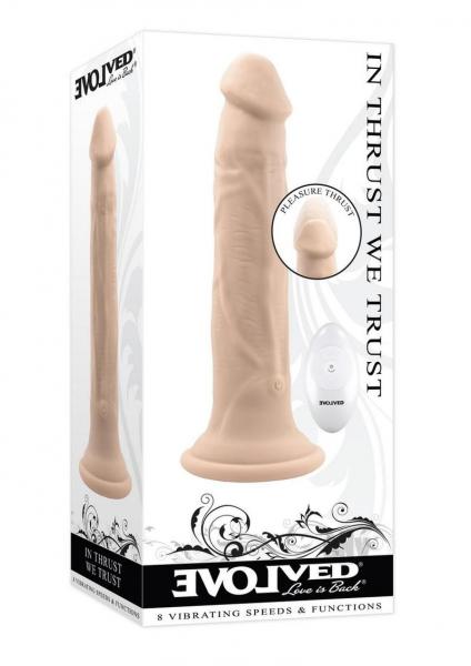 Evolved In Thrust We Trust Rechargeable Silicone Thrusting Vibrating Dildo With Remote Light