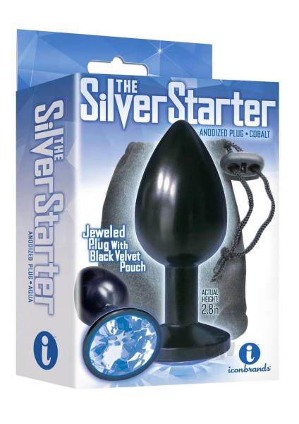 The 9s the Silver Starter Anodized Bejeweled Stainless Steel Plug - Cobalt