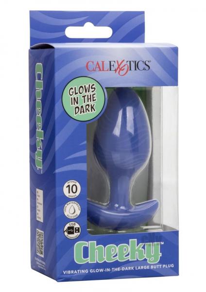 Cheeky Glow In The Dark Vibrating Butt Plug - Large Blue