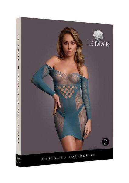 Le Desir Long-sleeved Net Mini Dress Ocean Deep O/s