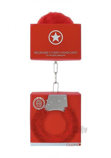 Shots Ouch Beginner's Handcuffs Furry - Red