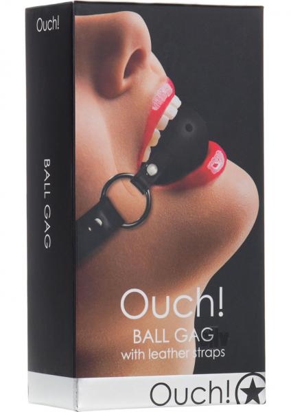 Shots Ouch Ball Gag w/Leather Straps - Black