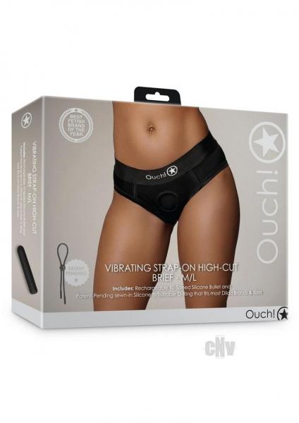 Shots Ouch Vibrating Strap On High-cut Brief - Black M/l