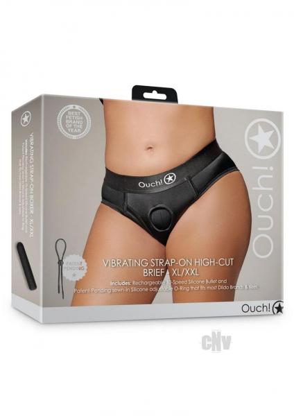 Shots Ouch Vibrating Strap On High-cut Brief - Black Xl/xxl