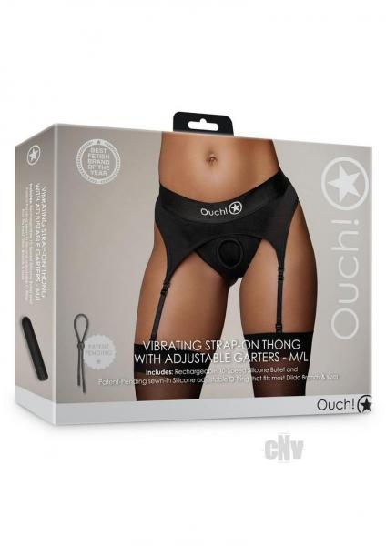 Shots Ouch Vibrating Strap On Thong W/adjustable Garters - Black M/l
