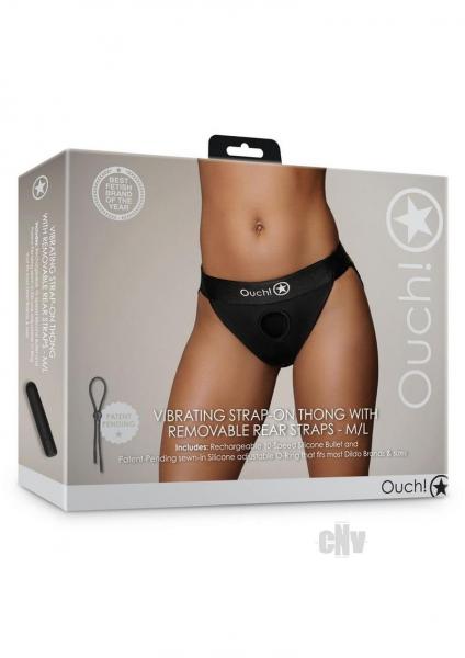 Shots Ouch Vibrating Strap On Thong W/removable Rear Straps - Black M/l