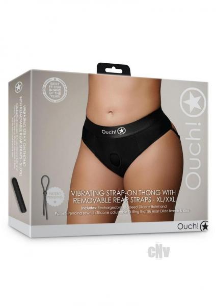 Shots Ouch Vibrating Strap On Thong W/removable Rear Straps - Black Xl/xxl