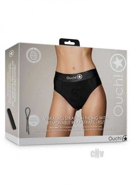 Shots Ouch Vibrating Strap On Thong W/removable Rear Straps - Black Xs/s