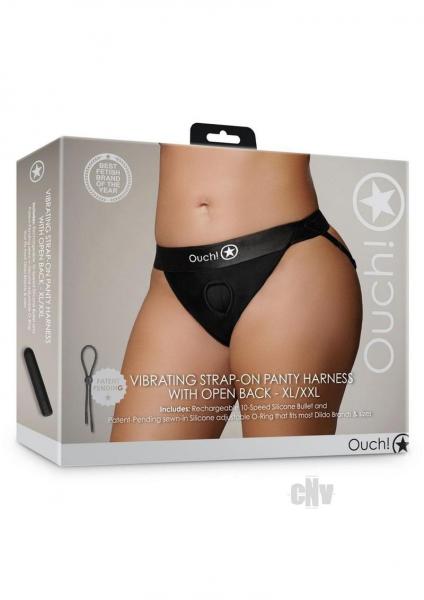 Shots Ouch Vibrating Strap On Panty Harness W/open Back - Black Xl/xxl