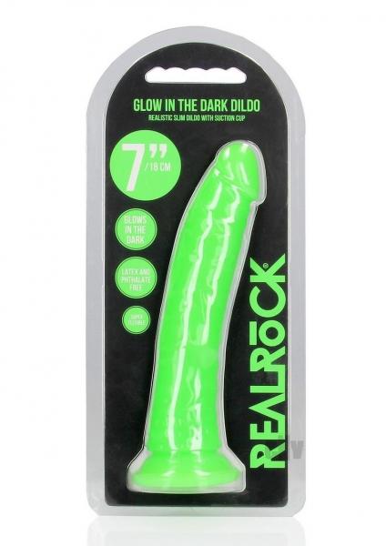 Realrock Glow In The Dark Slim 7 In. Dildo Neon Green