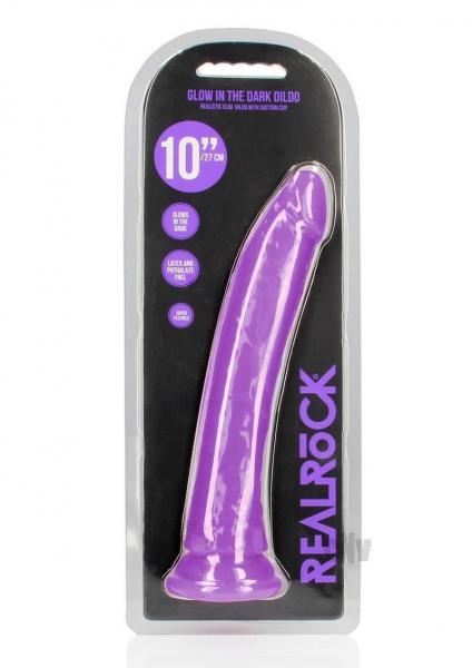 Realrock Glow In The Dark Slim 10 In. Dildo Neon Purple