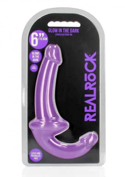 Realrock Glow In The Dark 6 In. Strapless Strap-on Dildo Neon Purple