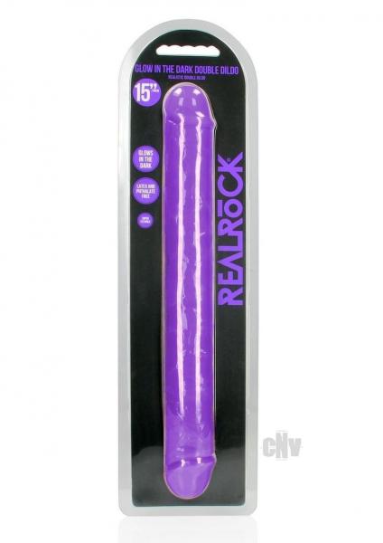 Realrock Glow In The Dark Double Dong 15 In. Dual-ended Dildo Neon Purple