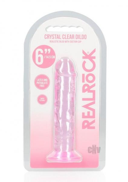 Realrock Crystal Clear Straight 6 In. Dildo Without Balls Pink
