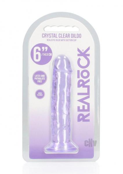 Realrock Crystal Clear Straight 6 In. Dildo Without Balls Purple