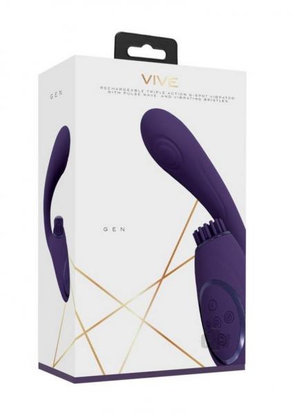 Vive Gen Rechargeable Triple Motor G-spot Vibrator With Pulse Wave And Vibrating Bristles Purple