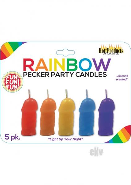 Rainbow Pecker Party Candles 5 Pack Assorted Colors