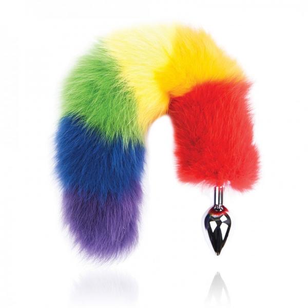 Rainbow Foxy Tail Fur Tail With Stainless Steel Butt Plug