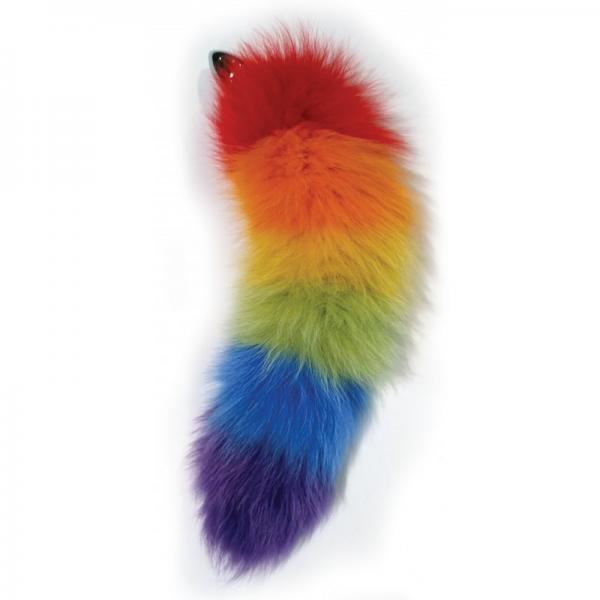 Rainbow Foxy Tail Fur Tail With Stainless Steel Butt Plug