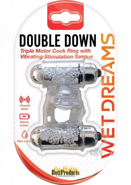 Wet Dreams Double Down Dual Motor Cock Ring With Power Bullet And Stimulator Tongue With Motor