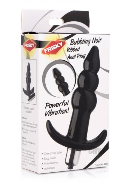 Ribbed Vibrating Butt Plug - Black